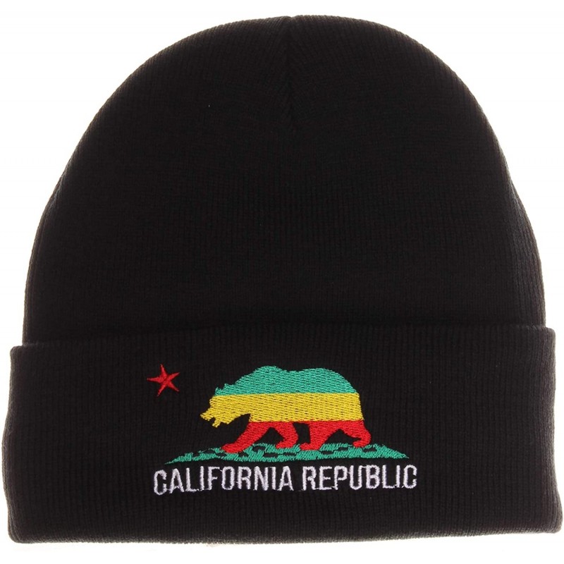 Skullies & Beanies Unisex California Republic Winter Knit Beanie Hat Cap - Cuff - Black Jamaica - CL129NSFLIH $18.14