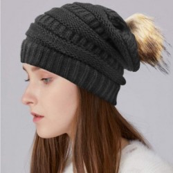 Skullies & Beanies Womens Winter Beanie Hat Warm Knitted Slouchy Wool Hats Cap with Visor - C-black Beanie 02(2 Pack) - CJ18X...