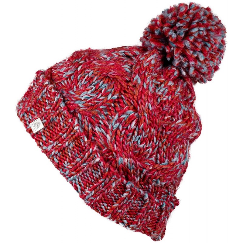 Skullies & Beanies Bobble Hat - Irish Knit Bobble Hat Winter Warm Thick - Pink and Blue Fleck - CC1854L0YYO $26.16