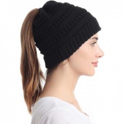 Skullies & Beanies Ponytail Messy Bun Beanie Tail Knit Hole Soft Stretch Cable Winter Hat for Women - Black - CP18X4A0KOO $26.73