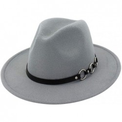 Fedoras Mens Fedora Hat Faux Felt Wide Brim Belt Buckle Cowboy Hat - A Light Gray - C91933XSSY9 $22.93
