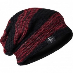 Skullies & Beanies Mens Slouchy Knit Beanie Summer Winter Skullcap Hats B306 - Striped-burgundy - CB12N4ZK5M9 $30.83