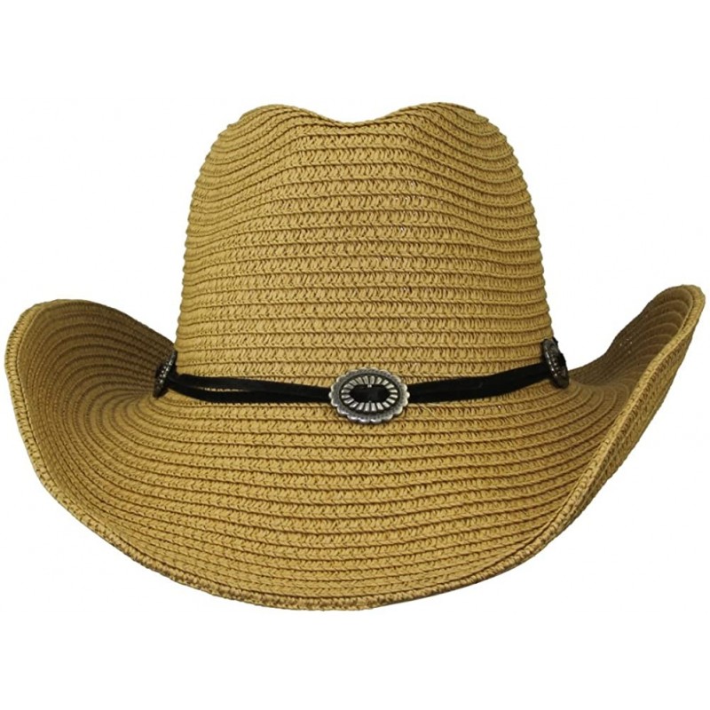 Cowboy Hats Men's & Women's Western Style Cowboy/Cowgirl Straw Hat - Khaki - CU18DI4SM5K $26.67