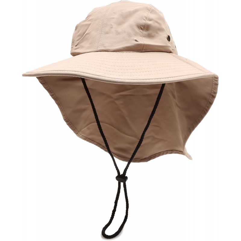 Sun Hats Outdoor Sun Protection Hunting Hiking Fishing Cap Wide Brim hat with Neck Flap - Khaki - CN18G7QR9N3 $31.78