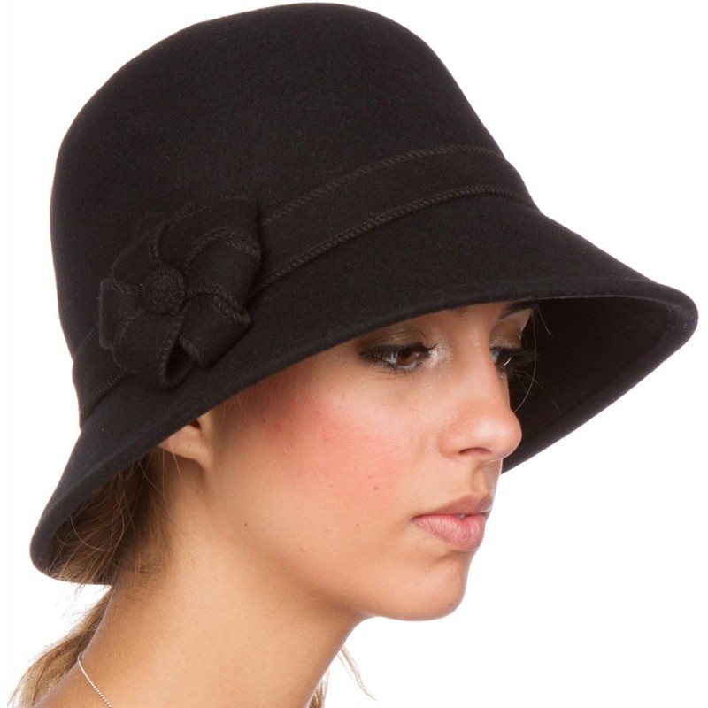 Bucket Hats Molly Vintage Style Wool Cloche Hat - Black - CB11GBXKJ9T $31.45