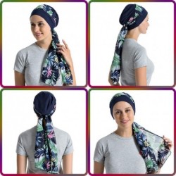 Skullies & Beanies Bamboo Cotton Liner Chemo Headwear for Womenwith Silky Scarfs for Cancer Hair Loss Sleep Caps Beanie - Nav...