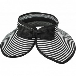 Visors Women's Summer Foldable Straw Sun Visor w/Cute Bowtie - Black / White Stripe - C9118FI97KZ $19.91
