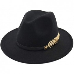 Fedoras Women's Wide Brim Fedora Panama Hat with Metal Belt Buckle - Black-1 - CU18NOZLR69 $29.81