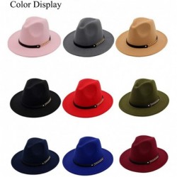 Fedoras Women's Wide Brim Fedora Panama Hat with Metal Belt Buckle - Black-1 - CU18NOZLR69 $28.04