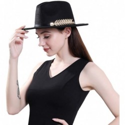 Fedoras Women's Wide Brim Fedora Panama Hat with Metal Belt Buckle - Black-1 - CU18NOZLR69 $28.04