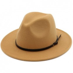 Fedoras Women's Wool Felt Outback Hat Panama Hat Wide Brim Women Belt Buckle Fedora Hat - F - CH18NHZUCMN $21.81