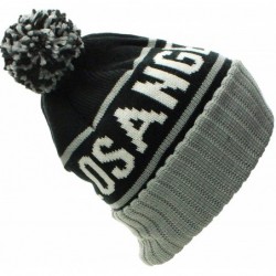 Skullies & Beanies Los Angeles California Cuff Beanie Cable Knit Pom Pom Hat Cap - Black Gray - C211OMW14IB $20.12