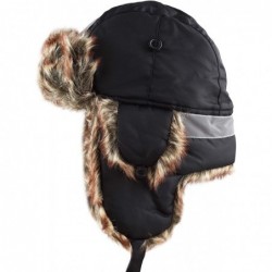 Bomber Hats Safety Reflective Faux Fur Aviator Kids Adult Trapper Hat Snow Ski Trooper Winter Cap - Black - CX18K2UNCWX $28.04