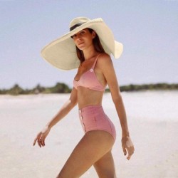 Sun Hats Women Colorful Big Brim Straw Bow Hat Sun Floppy Wide Brim Hats Beach Cap - Beige-large Sun - CC18UTDSGQ9 $31.22