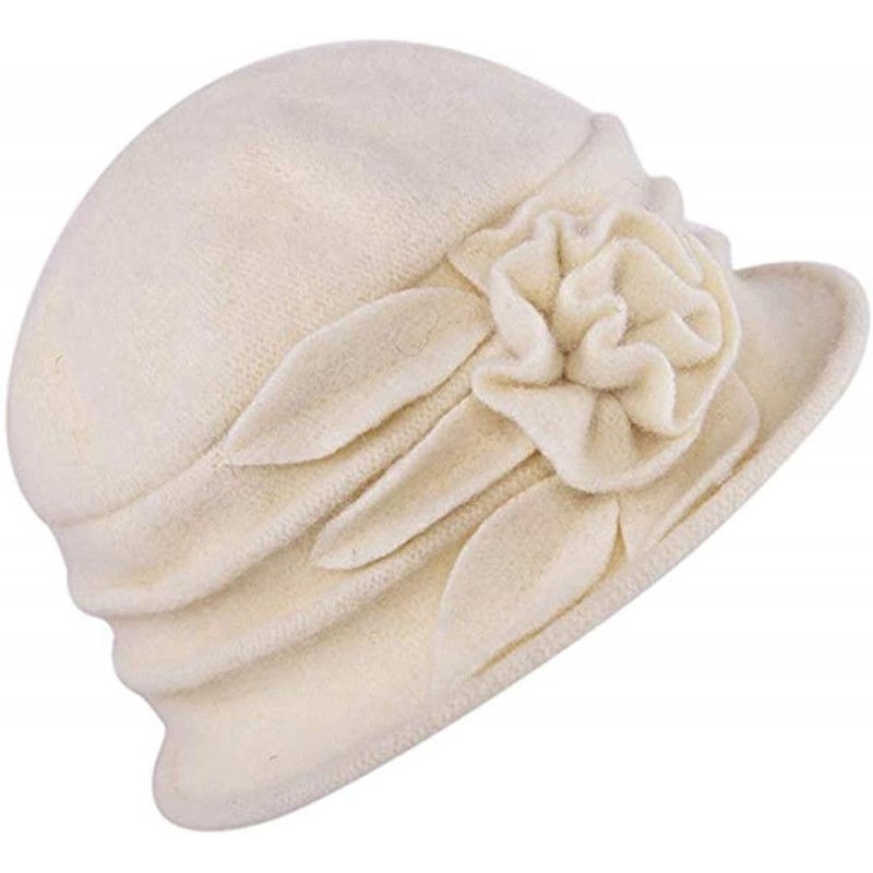 Fedoras Women's Floral Trimmed Wool Blend Cloche Winter Hat - Model a - White - CA188TMRC6A $29.62