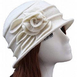 Fedoras Women's Floral Trimmed Wool Blend Cloche Winter Hat - Model a - White - CA188TMRC6A $29.62