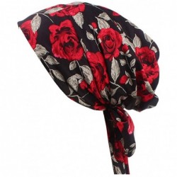 Skullies & Beanies Vintage Women Cotton Scarf Chemo Cap Bowknot Turban Hair Loss Hat - Red Rose - CO18EQC5OYI $22.95
