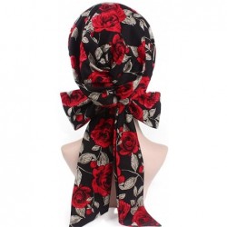 Skullies & Beanies Vintage Women Cotton Scarf Chemo Cap Bowknot Turban Hair Loss Hat - Red Rose - CO18EQC5OYI $24.46