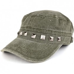 Baseball Caps Distressed Flat Top Metallic Studded Frayed Cadet Style Army Cap - Olive - CP185OMIQUR $26.90