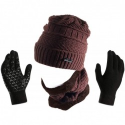 Skullies & Beanies Women Men Hat Beanie Scarf Gloves Set 3pcs Warm Winter Jacquard Acrylic Cap Scarves Touch Mittens - Coffee...