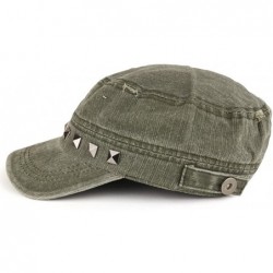 Baseball Caps Distressed Flat Top Metallic Studded Frayed Cadet Style Army Cap - Olive - CP185OMIQUR $20.08