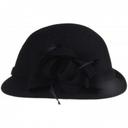 Bucket Hats Women's 100% Wool Church Dress Cloche Hat Plumy Felt Bucket Winter Hat - Black - CN186L2R0EH $38.25