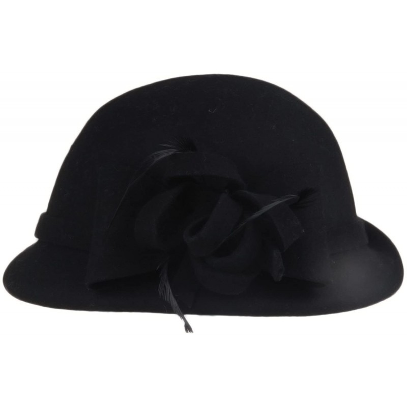 Bucket Hats Women's 100% Wool Church Dress Cloche Hat Plumy Felt Bucket Winter Hat - Black - CN186L2R0EH $40.87