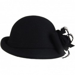 Bucket Hats Women's 100% Wool Church Dress Cloche Hat Plumy Felt Bucket Winter Hat - Black - CN186L2R0EH $40.87