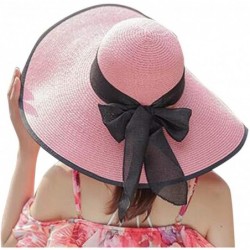 Sun Hats Women Summer Floppy Big Brim Straw Hat- Sun Floppy Wide Brim Hats New Bowknot Folding Beach Cap Pink - CS18NK0IG68 $...