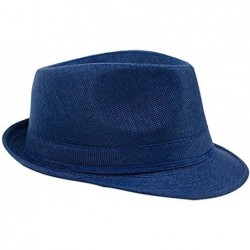 Fedoras Summer Linen Foldable Sun Panama Hat Fedoras Outdoor Travel Hats - Navy Blue - C7184HMHYXA $12.31
