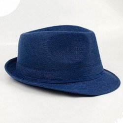 Fedoras Summer Linen Foldable Sun Panama Hat Fedoras Outdoor Travel Hats - Navy Blue - C7184HMHYXA $20.06