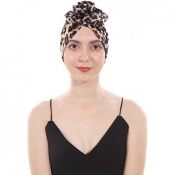 Skullies & Beanies New Women's Cotton Flower Elastic Turban Beanie Pre-Tied Bonnet Chemo Cap Hair Loss Hat - Leopard Print - ...