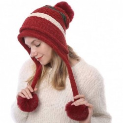Skullies & Beanies Women Winter Peruvian Beanie Knitted Ski Cap with Ear Flaps Dual Layered Pompoms - Red - CQ18ZW34T50 $31.69