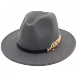 Fedoras Women's Wide Brim Fedora Panama Hat with Metal Belt Buckle - L-grey-1 - CO18NEKLKXX $28.67