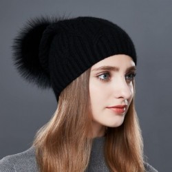 Skullies & Beanies Wool Knit Slouchy Bobble Cap Unisex Winter Beanie Hat with Fur Ball Pom - Black - C41867W0D8R $47.49