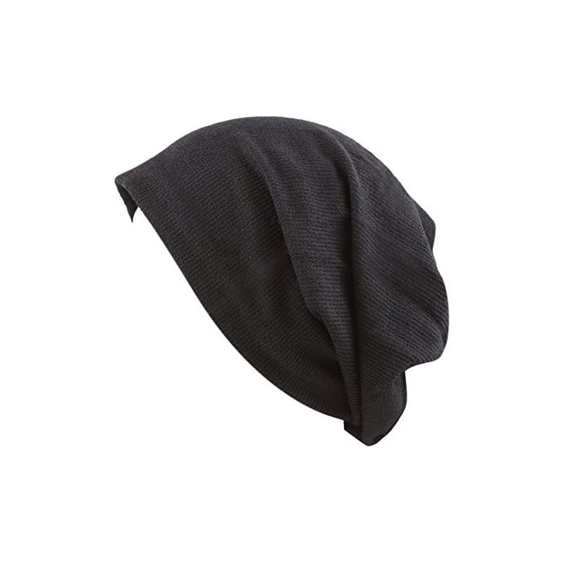 Skullies & Beanies Unisex Heather Tweed/Solid Fleece Lined Slouchy Long Beanie Warm Hat - Solid Black - C812LWW3X19 $14.83