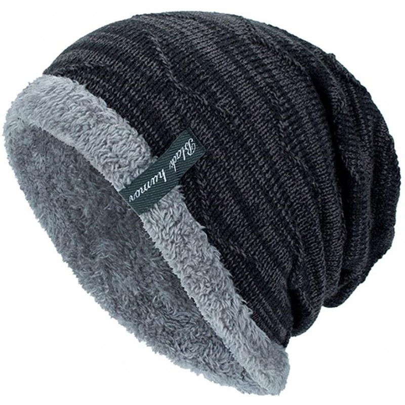 Skullies & Beanies Fashion Hat-Unisex Winter Knit Wool Warm Hat Thick Soft Stretch Slouchy Beanie Skully Cap - Black - CP188I...