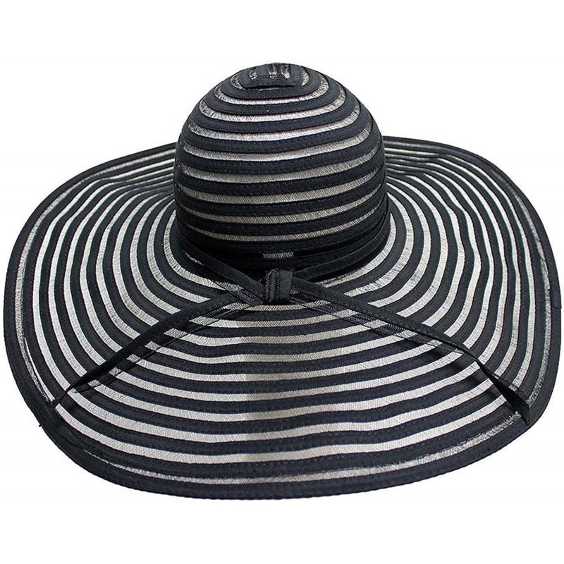 Sun Hats Black & Sheer Striped Wide Brim Floppy Hat - CS11JCGRP1R $56.72