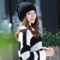 Skullies & Beanies Womens Winter Knit Slouchy Beanie Baggy Warm Soft Chunky Cable Hats - A-black - CS18HYHG5M0 $17.53