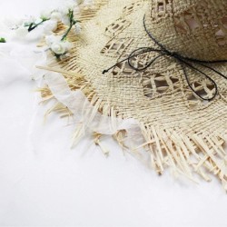 Sun Hats Natural Large Wide Brim Raffia Straw Hats Woven Circle Fringe Beach Cap Summer Hollow Out Big Straw Hat - Rose 2 - C...