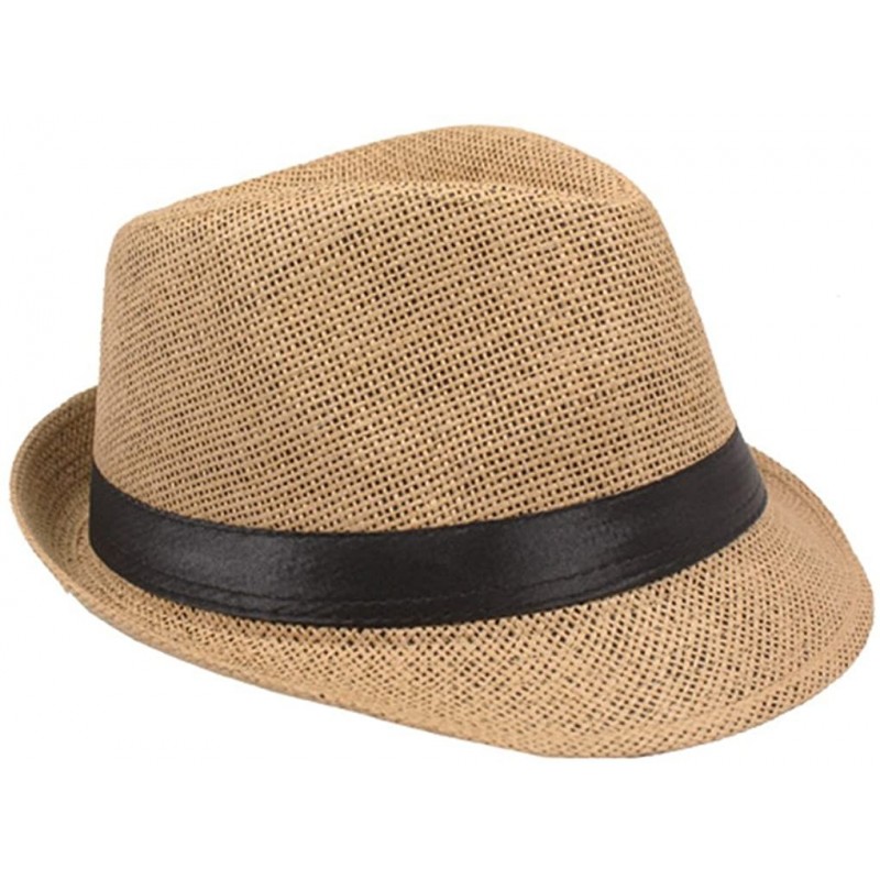 Fedoras Fedora Straw Hat for Mens Women Sun Beach Derby Panama Summer Hats w Brim Black to White - Tan Black Belt - CV184XMKD...