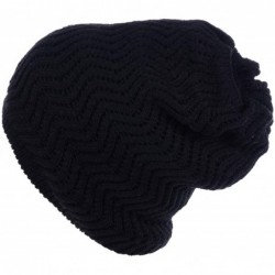Skullies & Beanies Winter Womens Fashion Bun Ponytail Fleece Lined Slouchy Knit Beanie Hat - Black Chevron Cutout Ponytail - ...