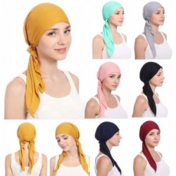 Skullies & Beanies Women Solid Color Muslim Hats-Long Tail Tail Band Cap India Beading Cotton Hair Tail Head Scarf Wrap (Khak...