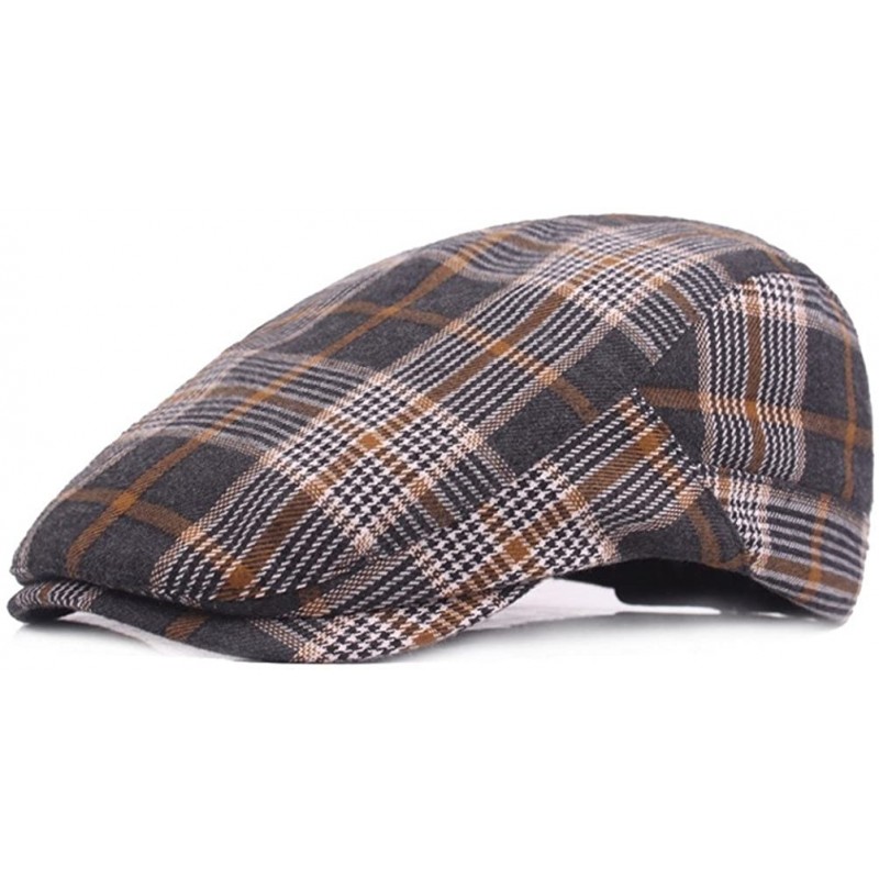 Newsboy Caps Men's Fashion Newsboy Hats Golf Peaked Cap Cotton Plaid Flat Driving - Style3 Khaki - CU18G44A6M2 $21.55