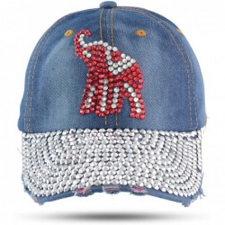 Baseball Caps Crimson Rhinestone Elephant Distressed Denim Crystal Bling Baseball Cap (Adjustable) - C618G6WLLK8 $29.87