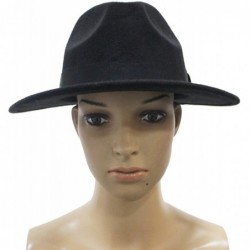 Fedoras Norboe NE Women's Wide Brim Elegant Luxury Panama Fedora Hat Wool Cap with Strap - Black - C7120TOKXCX $33.10