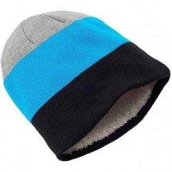Skullies & Beanies Men Wide Striped Beanie Hat Black Blue Grey One Size - CP12NE3FWB1 $19.74