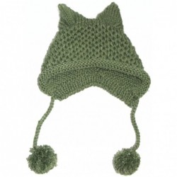 Skullies & Beanies Women's Hat Cat Ear Crochet Braided Knit Caps Warm Snowboarding Winter (One Size- Army Green) - CI12O8HQJB...