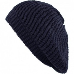 Berets 200H-008 Thick Knit Beret Tam Beanie Winter Hat - Navy - CI128ERQZ4H $15.81
