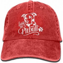 Baseball Caps Men Women Adjustable Denim Fabric Baseball Caps Love My Pitbull Snapback Cap - Red - CJ18INZKHIK $27.80